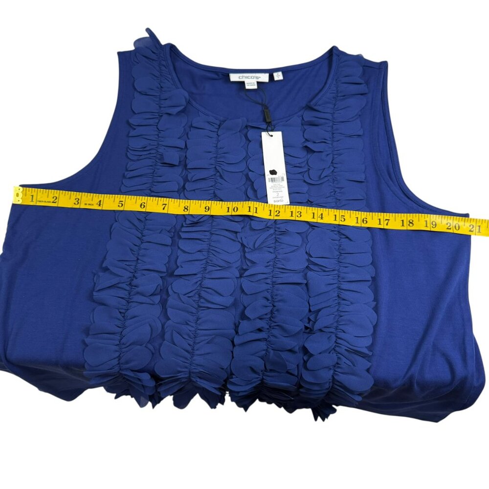 Chico’s Blue Sleeveless Ruffle Front Tank Top Size L – NWT Petal Trim Blouse - Picture 6 of 6
